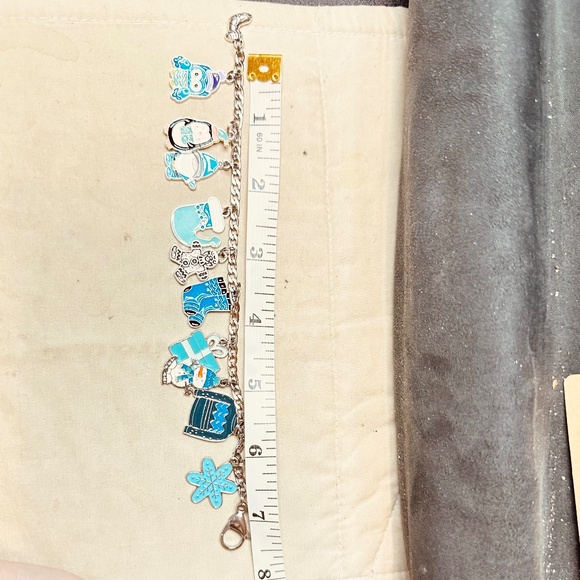 Stainless Steel Figaro Charm Bracelet with Several Winter Themed Charms Handmade - Picture 4 of 6